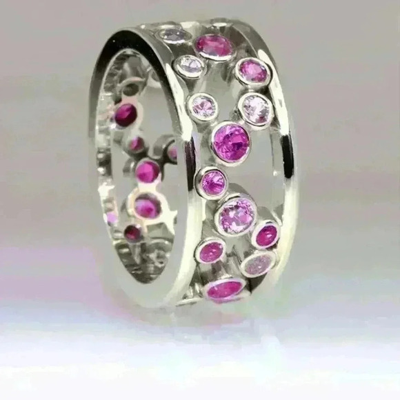🍁Pink Ultrapolychromatic CZ Inlaid Double Layer Ring, GPMB1421 - Picture 2 of 2